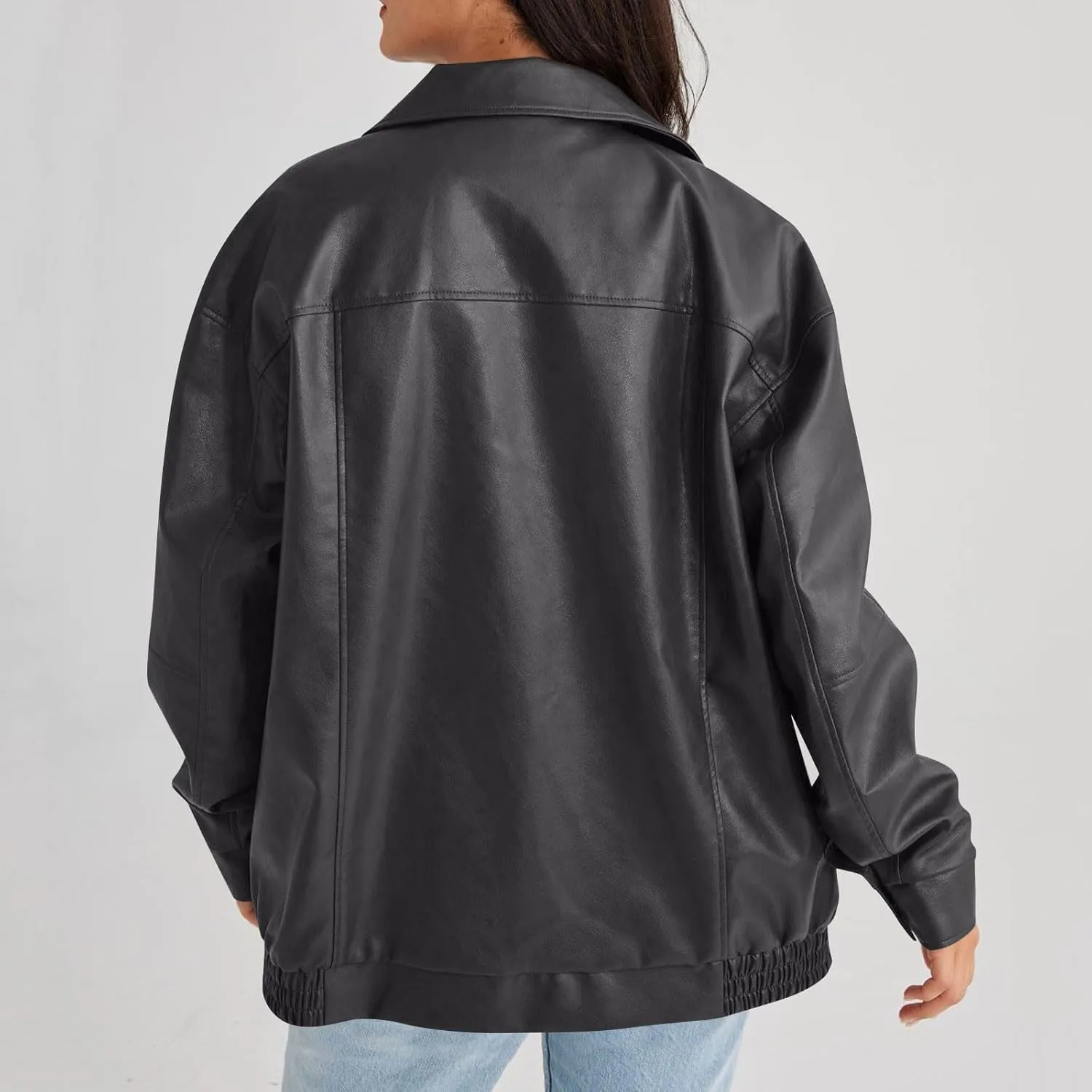 Faux Leather Jacket Women Full Zip Oversized Coats Winter Casual Motocycle Fall Jacket Winter Clothes With Pockets