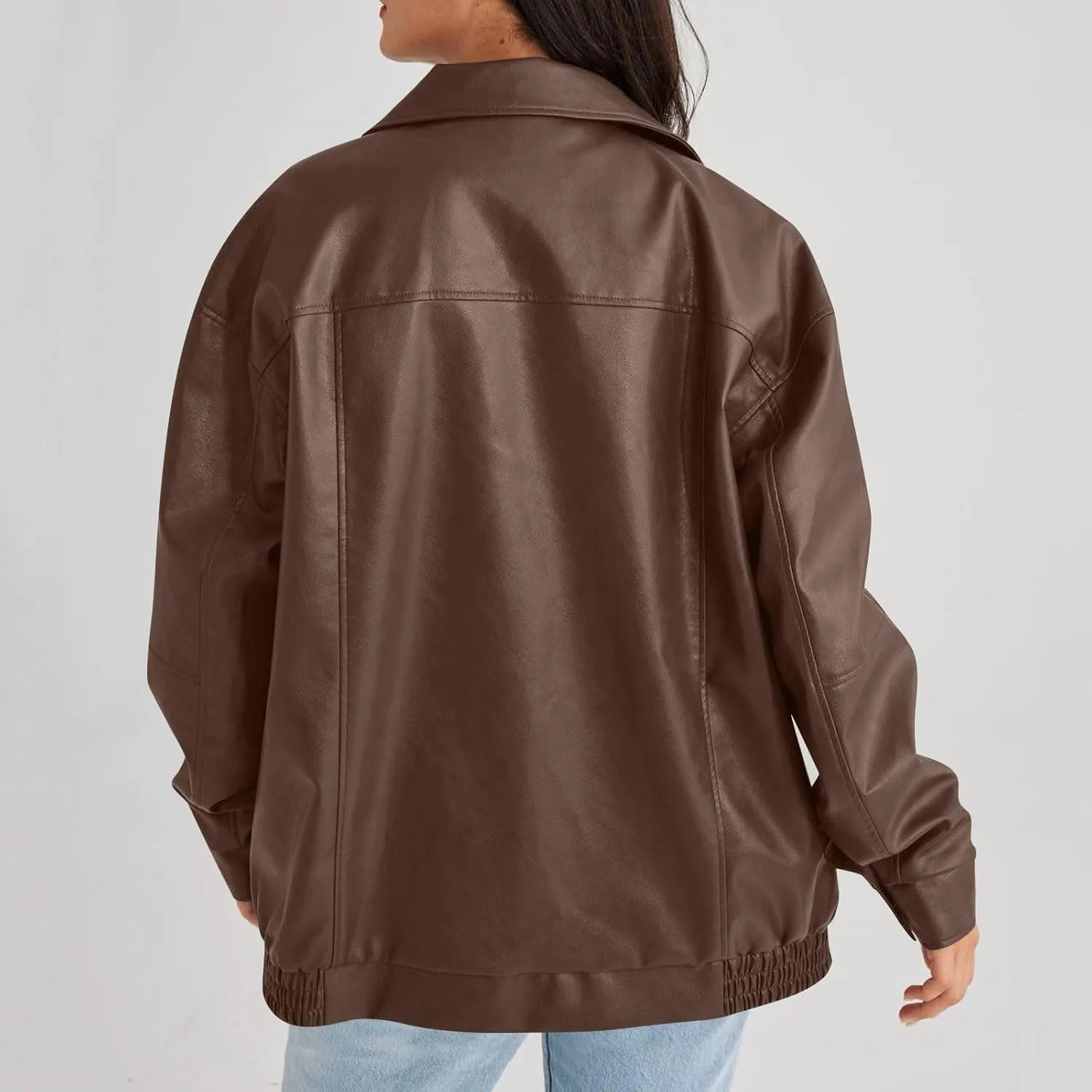 Faux Leather Jacket Women Full Zip Oversized Coats Winter Casual Motocycle Fall Jacket Winter Clothes With Pockets