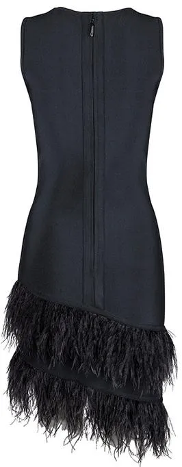 Feather Trimmed Asymmetric Mini Dress, Black or White
