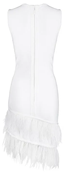 Feather Trimmed Asymmetric Mini Dress, Black or White