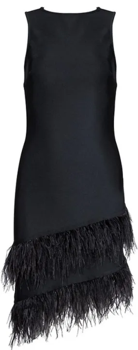 Feather Trimmed Asymmetric Mini Dress, Black or White