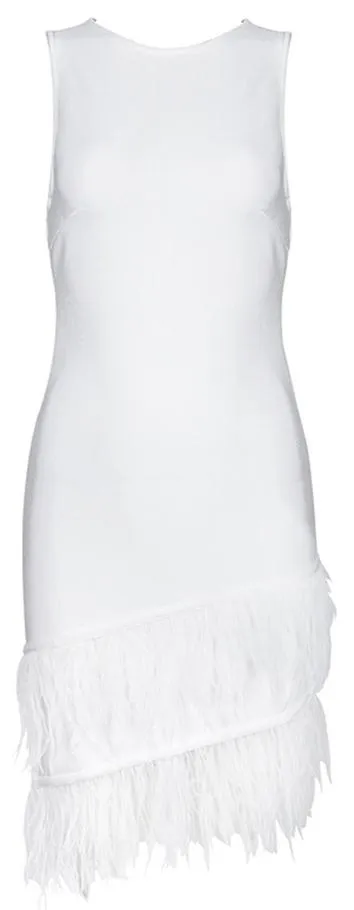 Feather Trimmed Asymmetric Mini Dress, Black or White