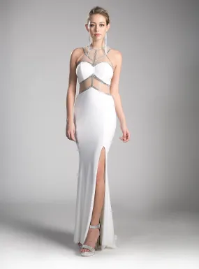 Fitted Long Illusion Dress with Slit by Cinderella Divine CD0115