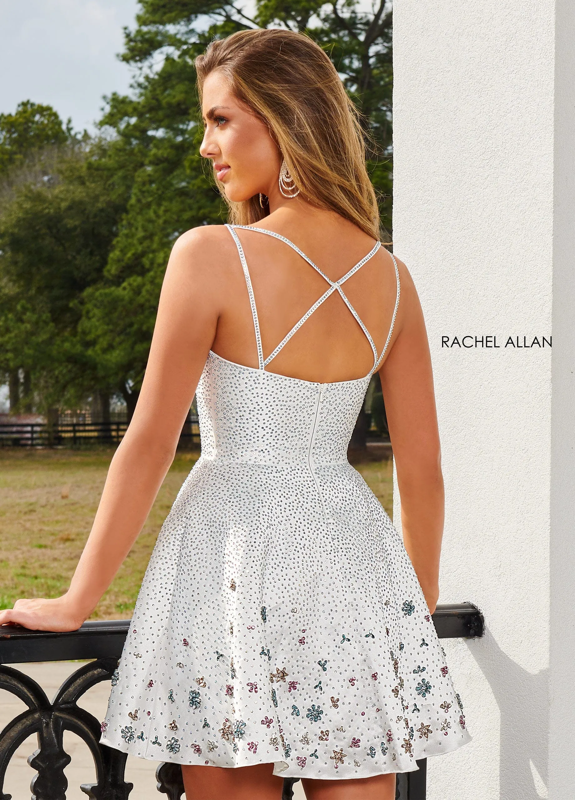 Floral Beaded Short Mikado Dress by Rachel Allan 40217