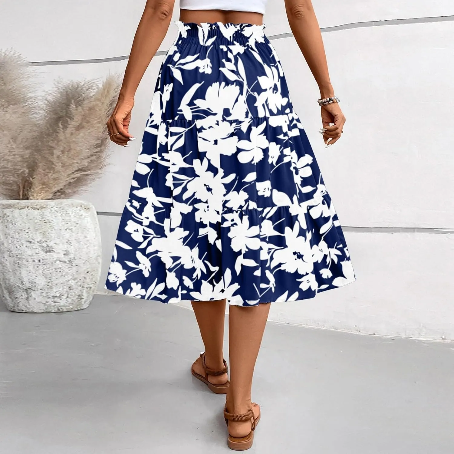 Floral Maxi Skirts for Women 2025 Summer Comfy Tiered Elastic High Waisted Skorts Vacation Flowy Swing Long Dress