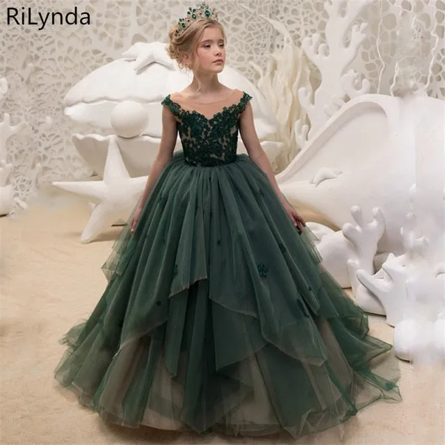 Flower Girl Dresses for Weddings Banquet Dress Girl Beaded Birthday First Communion Dresses Petals Long Sleeves Ball Gown