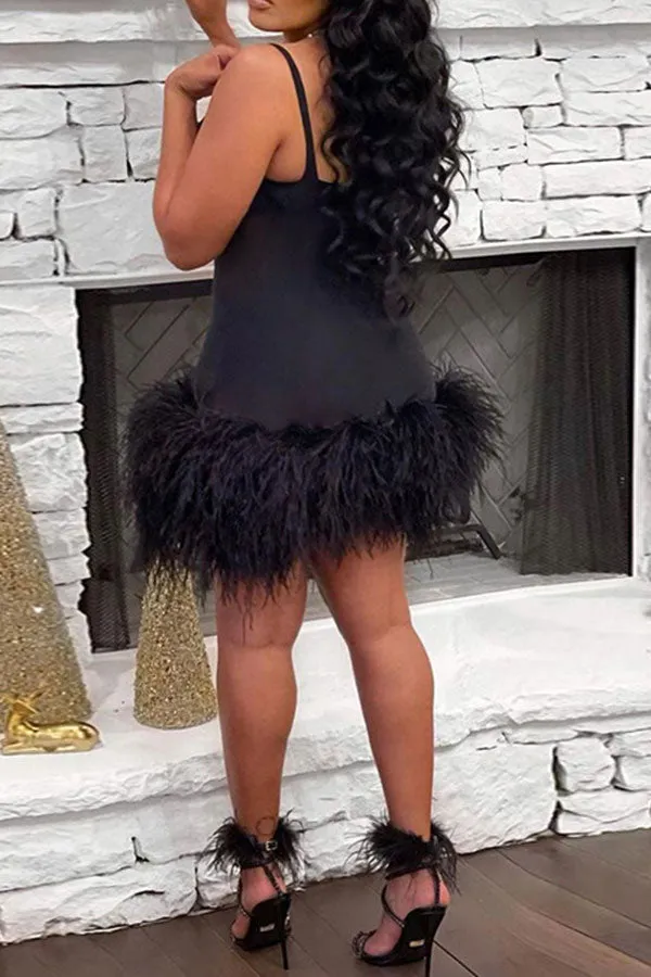 Flytonn-homecoming dresses hoco dresses party dresses fall outfits women Fluffy Kitsch See-Through Mini Dress