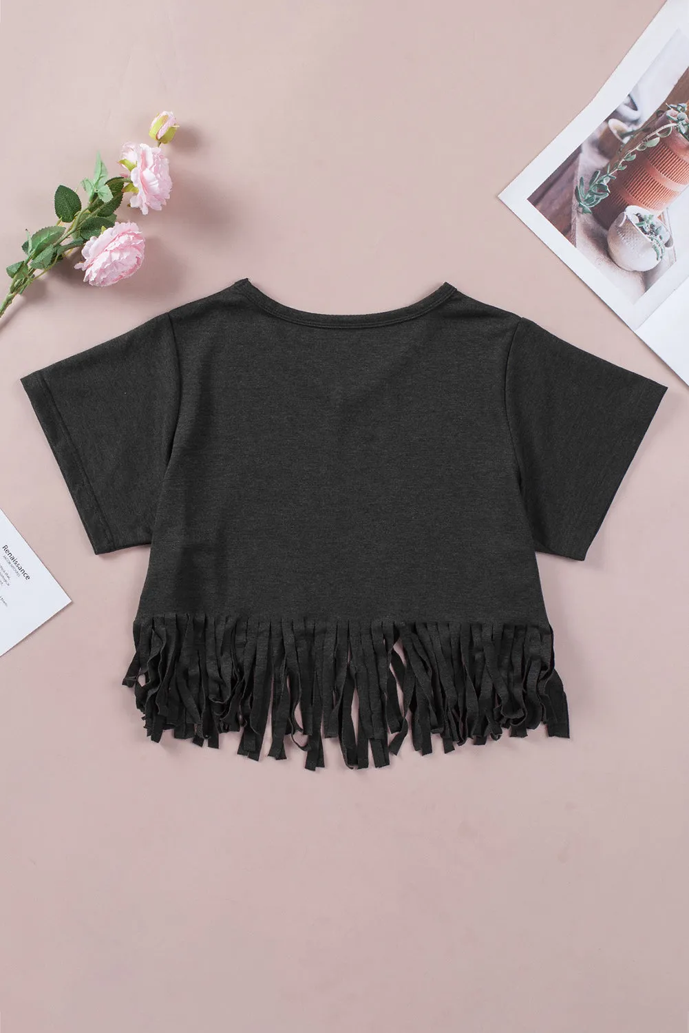 Fringe Short Sleeve V-Neck T-Shirt