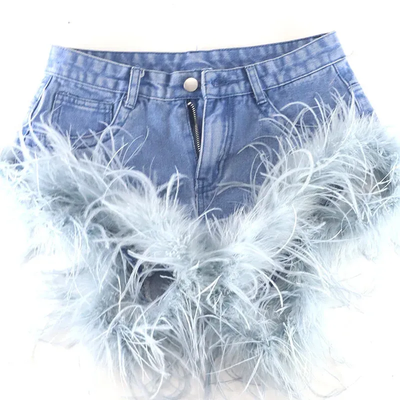 Girlary Feather Tassel Jean Shorts Women Clothing Summer Sexy Slim Shorts Femme Street Fashion Beach Hot Girl Bottoms New
