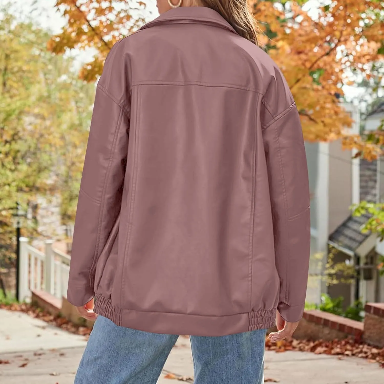 GOFULY Leather Jacket Women Oversized Faux Zip Up Casual Coats Trendy 2024 Motocycle Jackets Winter Fall Clothes With Pockets
