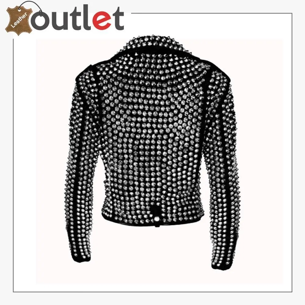 Handmade Women Black Fashion Studded Punk Style Leather Jacket