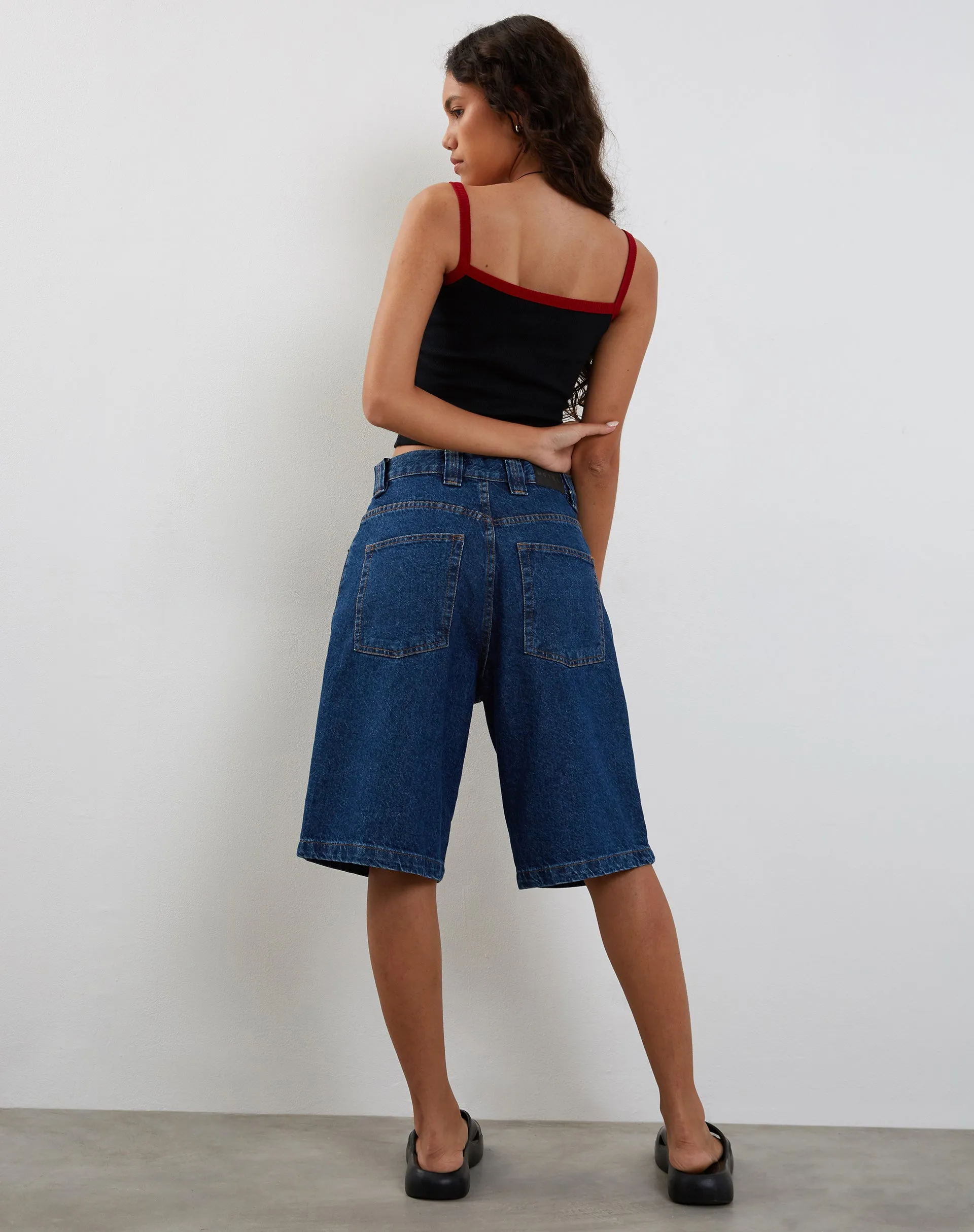 Icah Ribbed Vest Top in Black with Red Binding