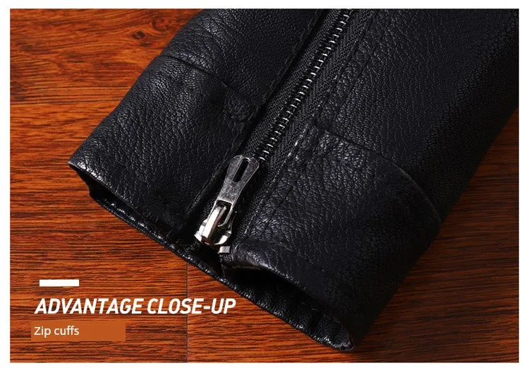 K-style Silm Autumn and Winter Fleece-lined Stand Collar Youth Leather Coat