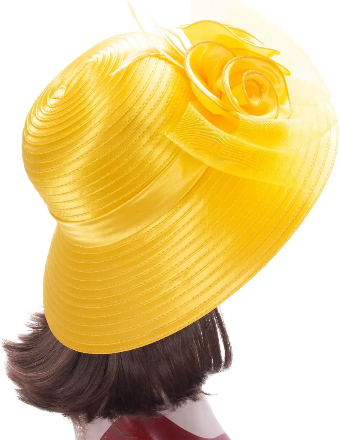 Lawliet Women Satin CRIN Wedding Occasion Wide Brim Sun Hat A433