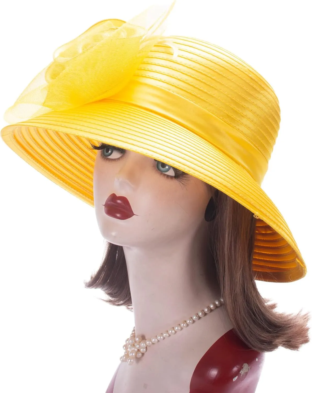 Lawliet Women Satin CRIN Wedding Occasion Wide Brim Sun Hat A433