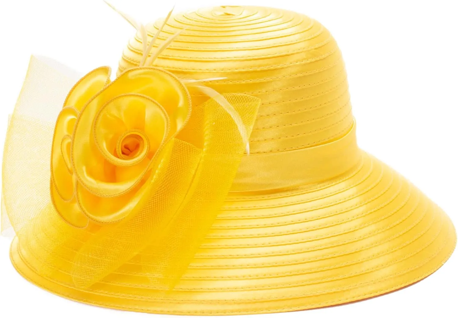Lawliet Women Satin CRIN Wedding Occasion Wide Brim Sun Hat A433