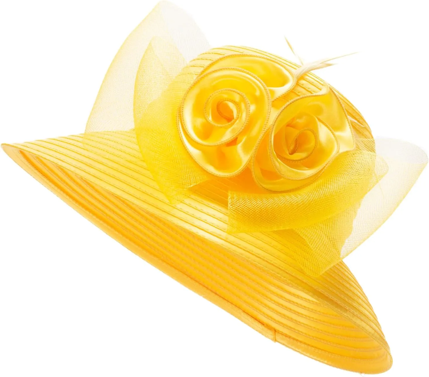 Lawliet Women Satin CRIN Wedding Occasion Wide Brim Sun Hat A433