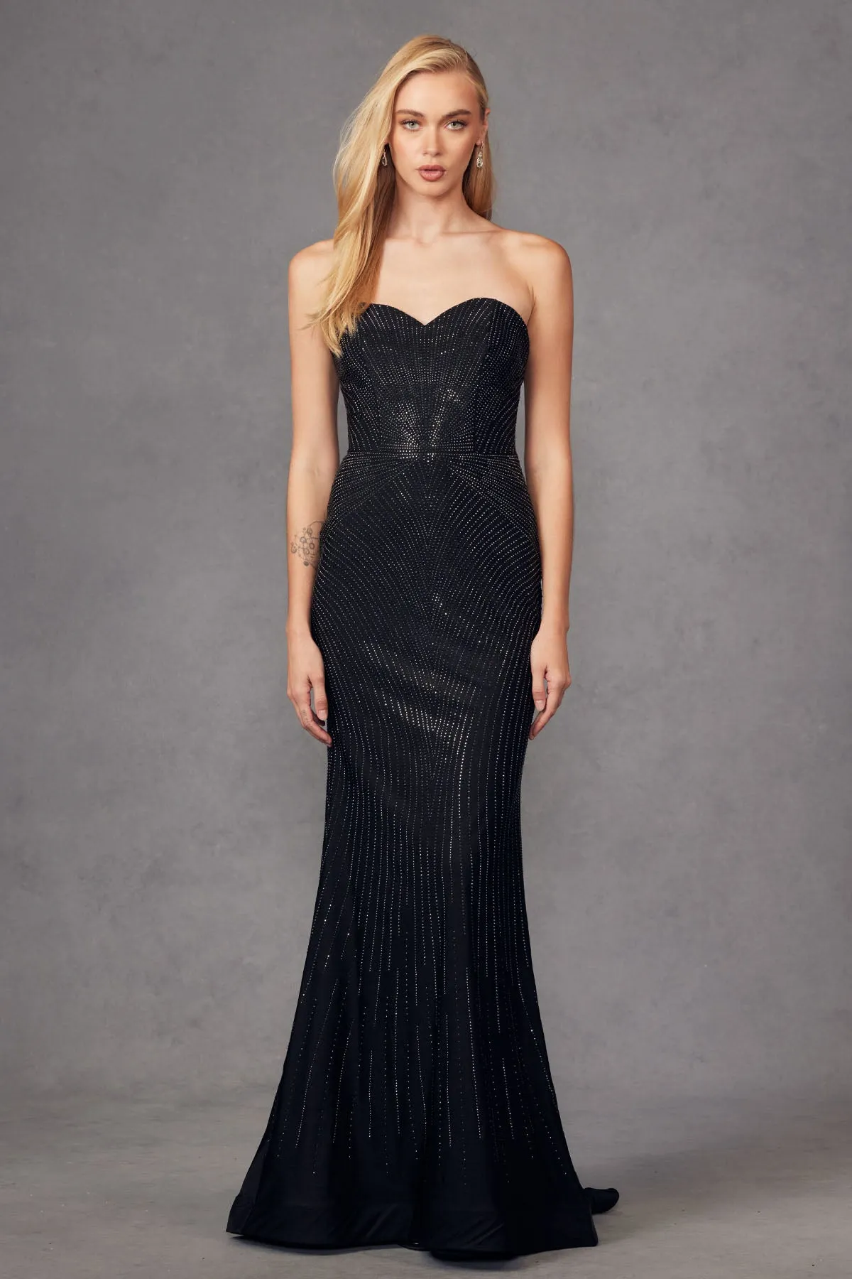 Linear Beaded Strapless Mermaid Dress by Juliet JT2472R