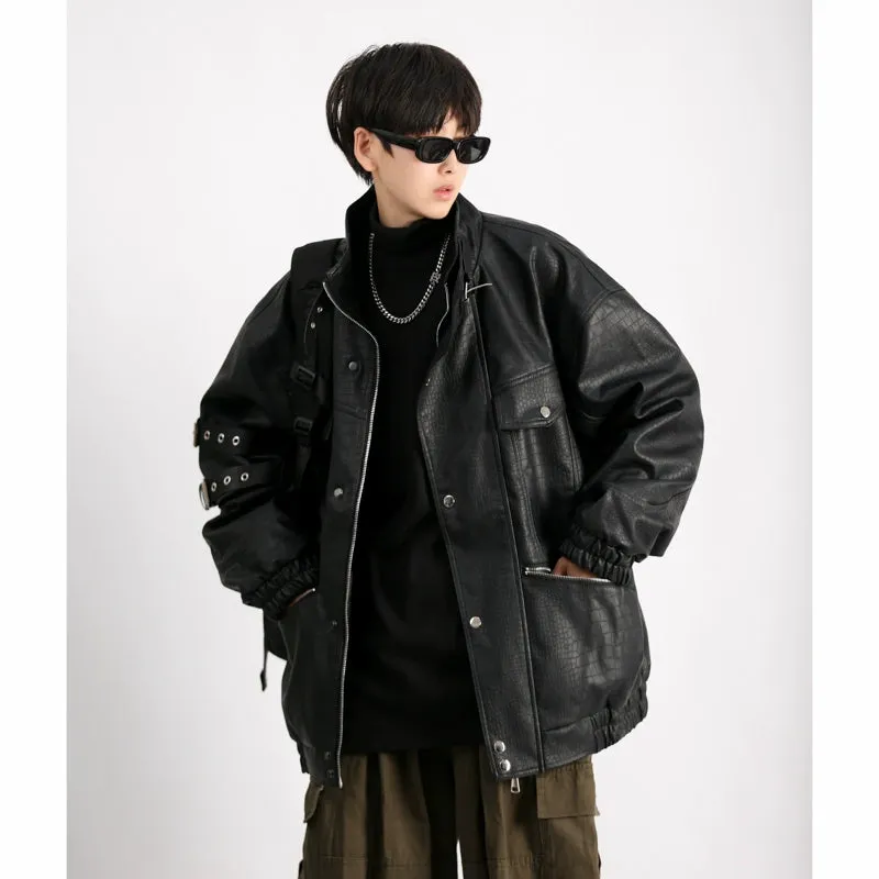 Mechanical Style Handsome Fancy Retro Leather Jacket Parka