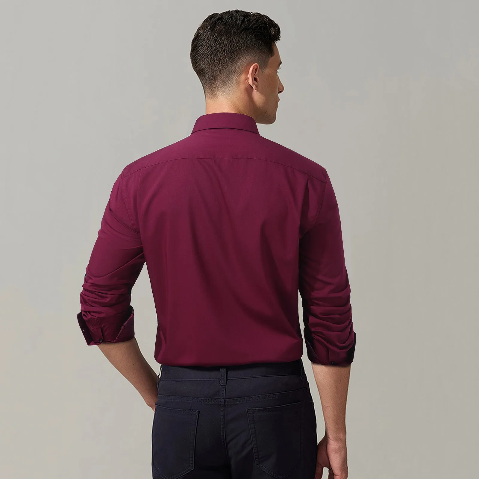 Men's Classic Style Dress Shirt with Pocket - BURGUNDY