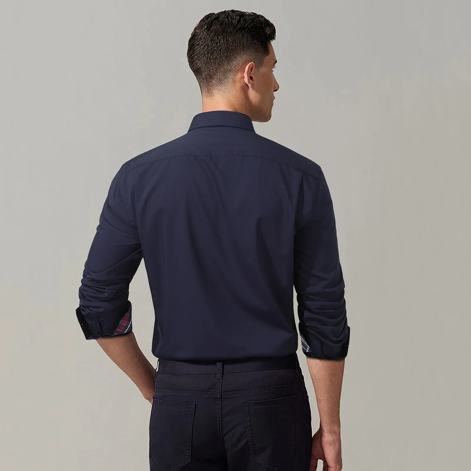 Men's Dress Shirt with Pocket - 17-NAVY BLUE