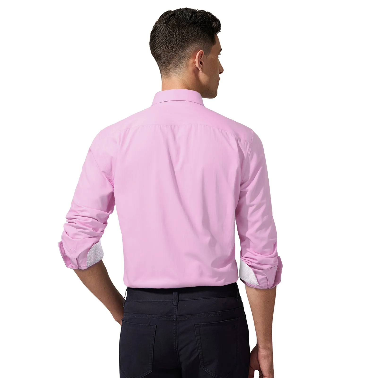 Men's Patchwork Dress Shirt with Pocket - 06-PINK