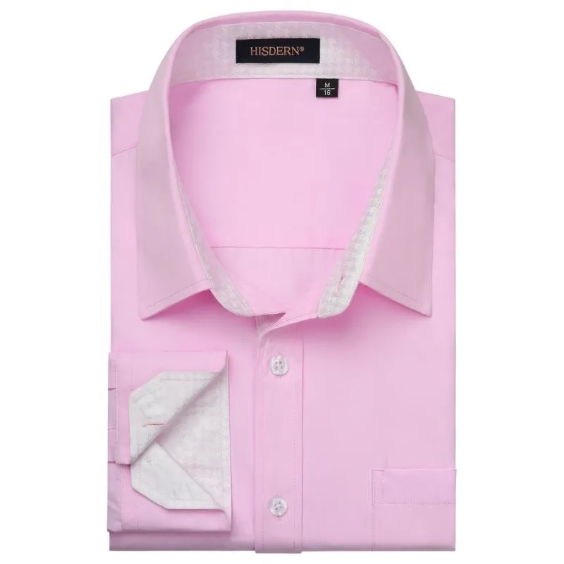 Men's Patchwork Dress Shirt with Pocket - 06-PINK