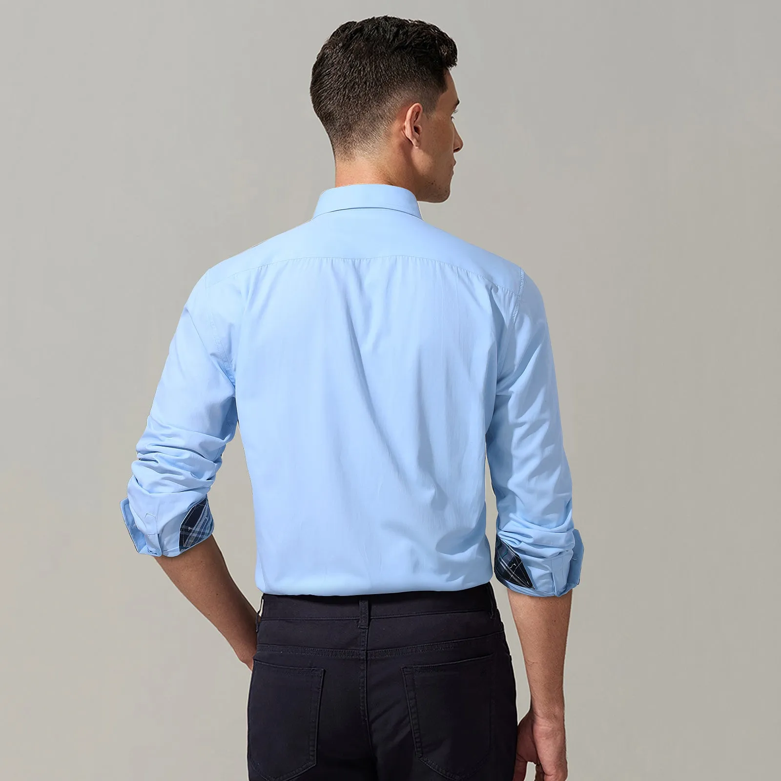 Men's Patchwork Dress Shirt with Pocket - 10-BLUE