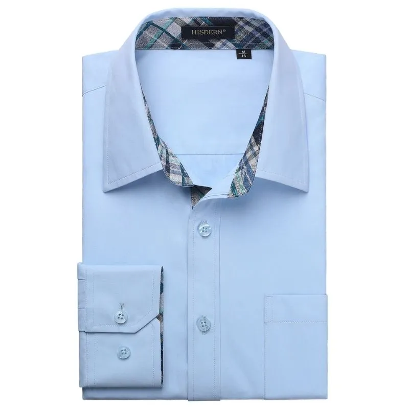 Men's Patchwork Dress Shirt with Pocket - 10-BLUE