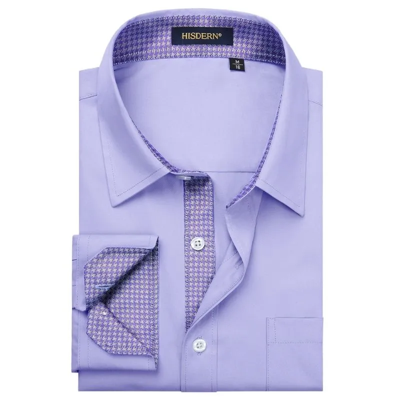 Men's Patchwork Dress Shirt with Pocket - 15-PURPLE