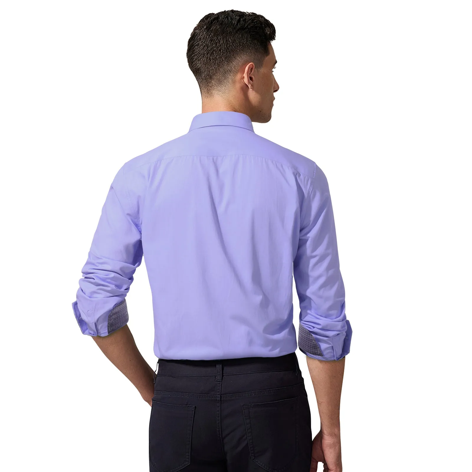 Men's Patchwork Dress Shirt with Pocket - 15-PURPLE