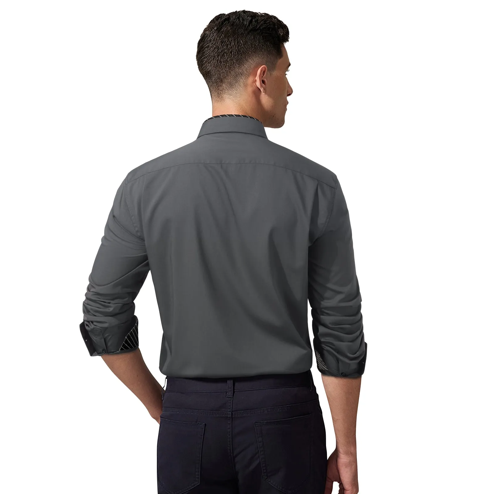 Men's Patchwork Dress Shirt with Pocket - A-04 GREY/BLACK
