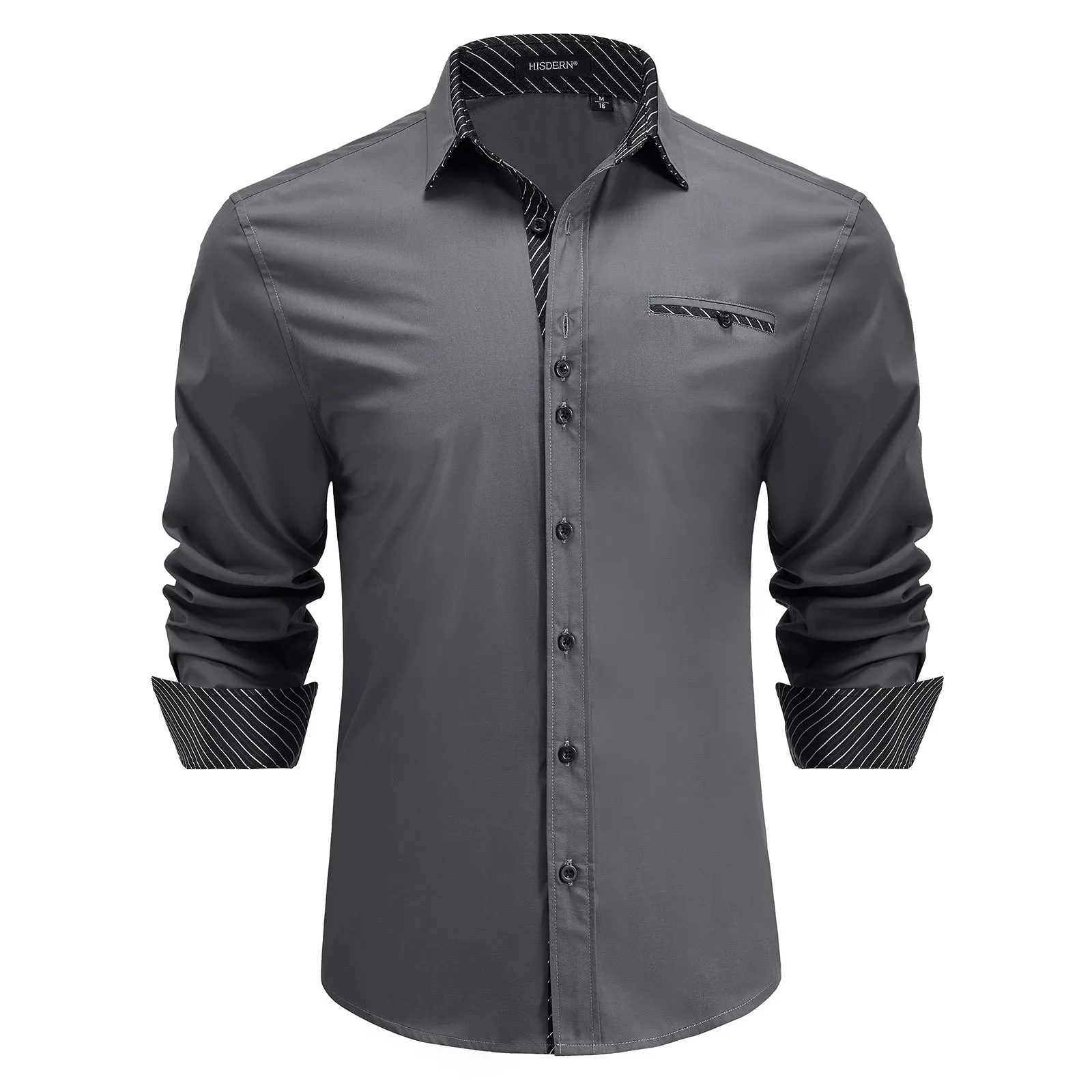 Men's Patchwork Dress Shirt with Pocket - A-04 GREY/BLACK