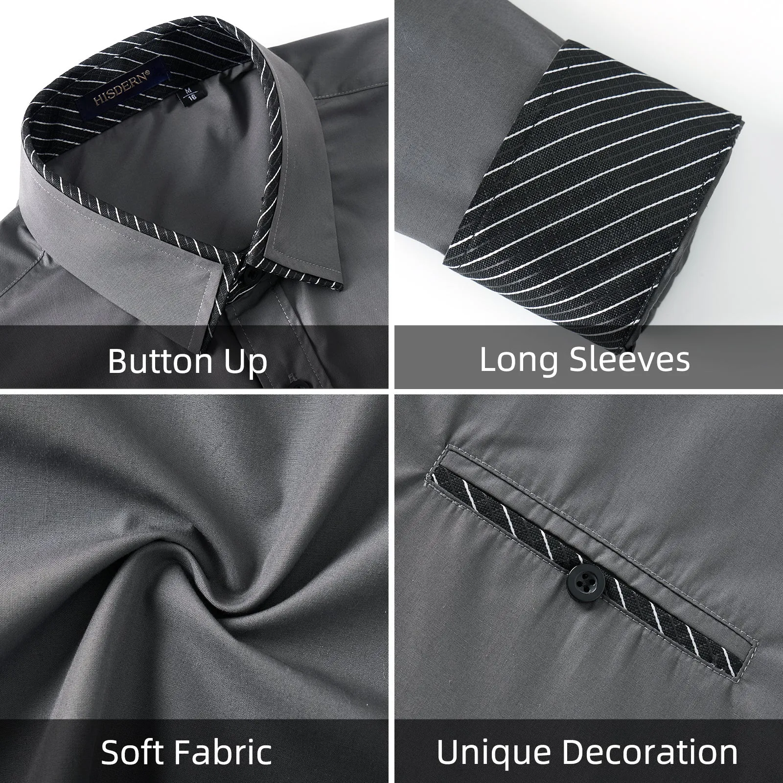 Men's Patchwork Dress Shirt with Pocket - A-04 GREY/BLACK