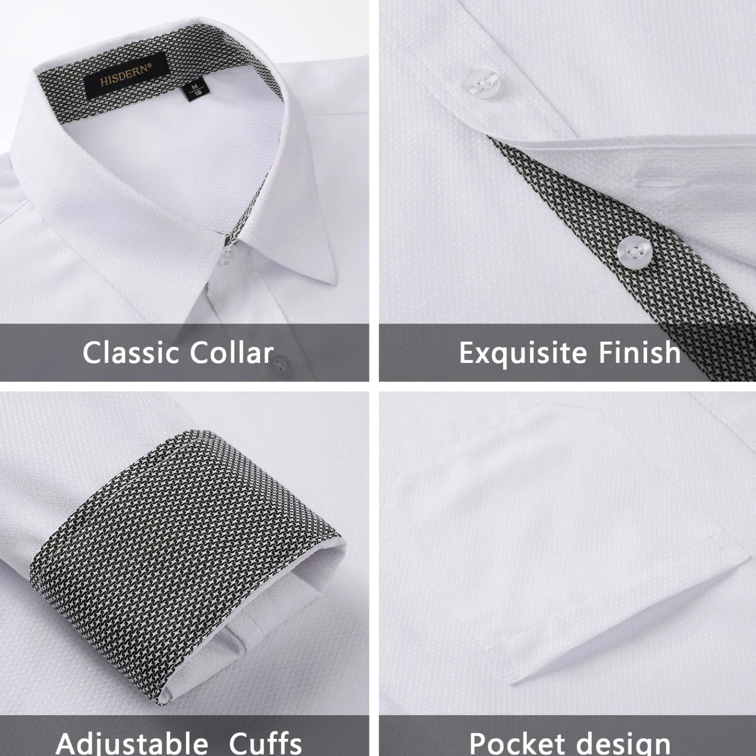 Men's Patchwork Dress Shirt with Pocket - B2 WHITE
