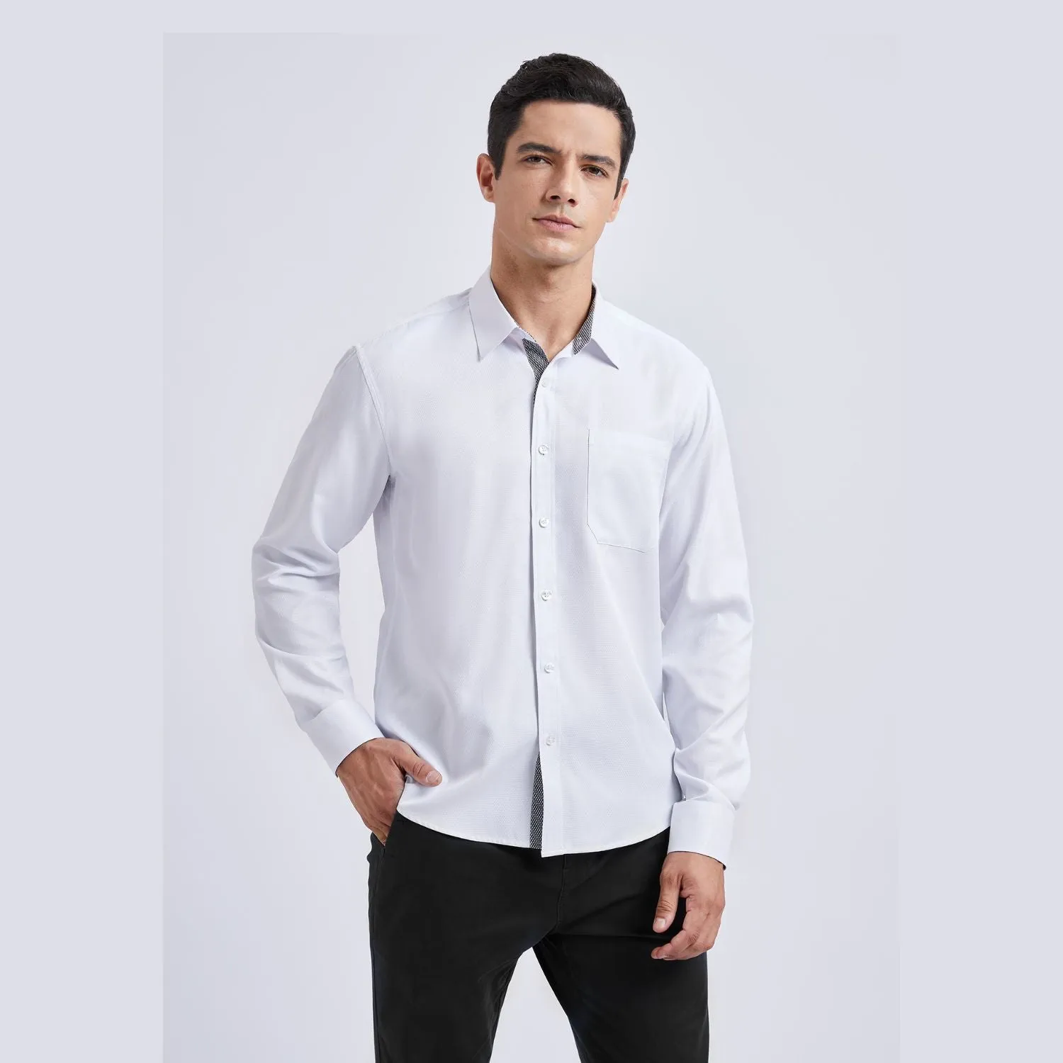 Men's Patchwork Dress Shirt with Pocket - B2 WHITE
