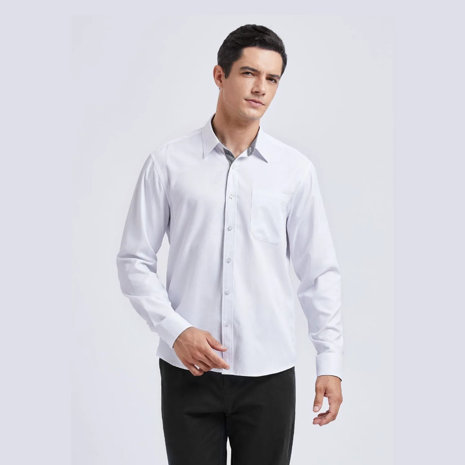 Men's Patchwork Dress Shirt with Pocket - B2 WHITE