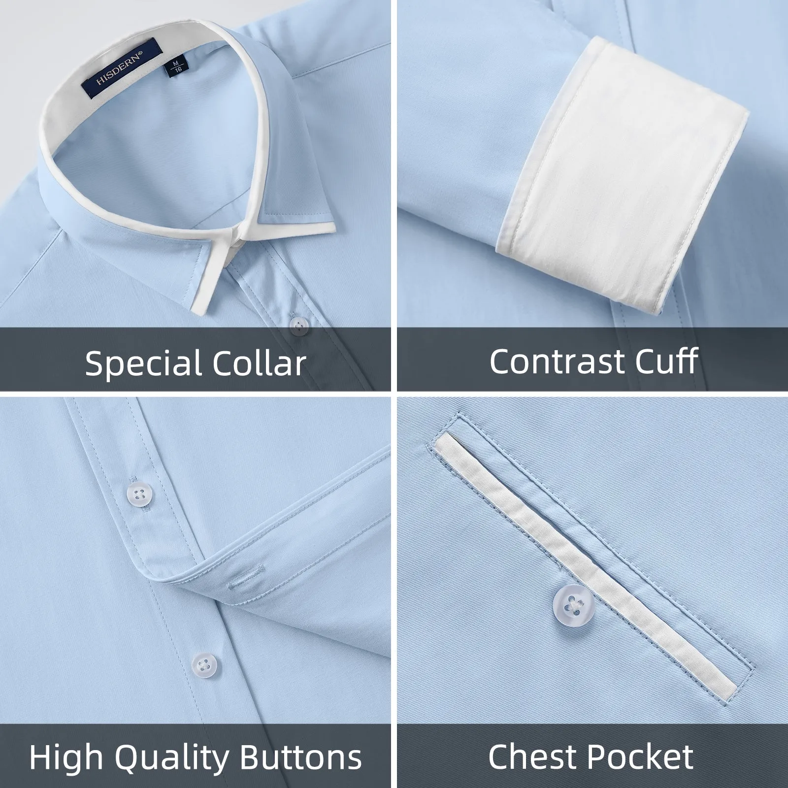 Men's Patchwork Dress Shirt with Pocket - BLUE/WHITE