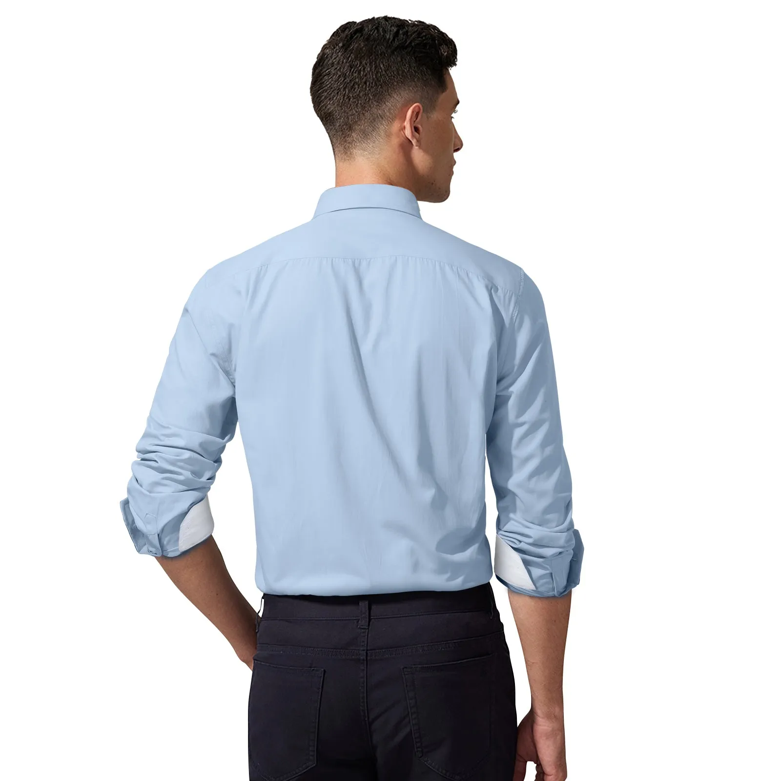 Men's Patchwork Dress Shirt with Pocket - BLUE/WHITE