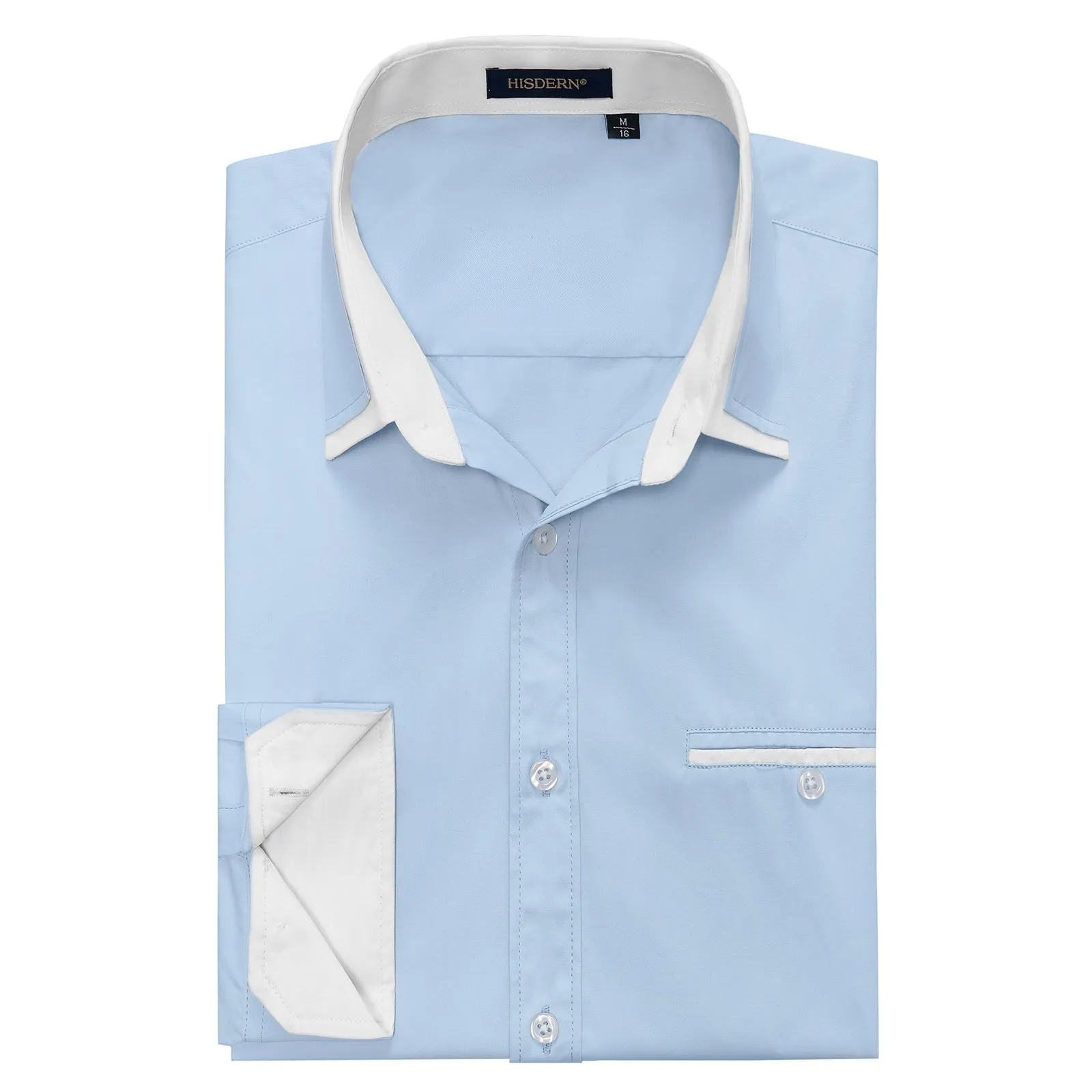 Men's Patchwork Dress Shirt with Pocket - BLUE/WHITE
