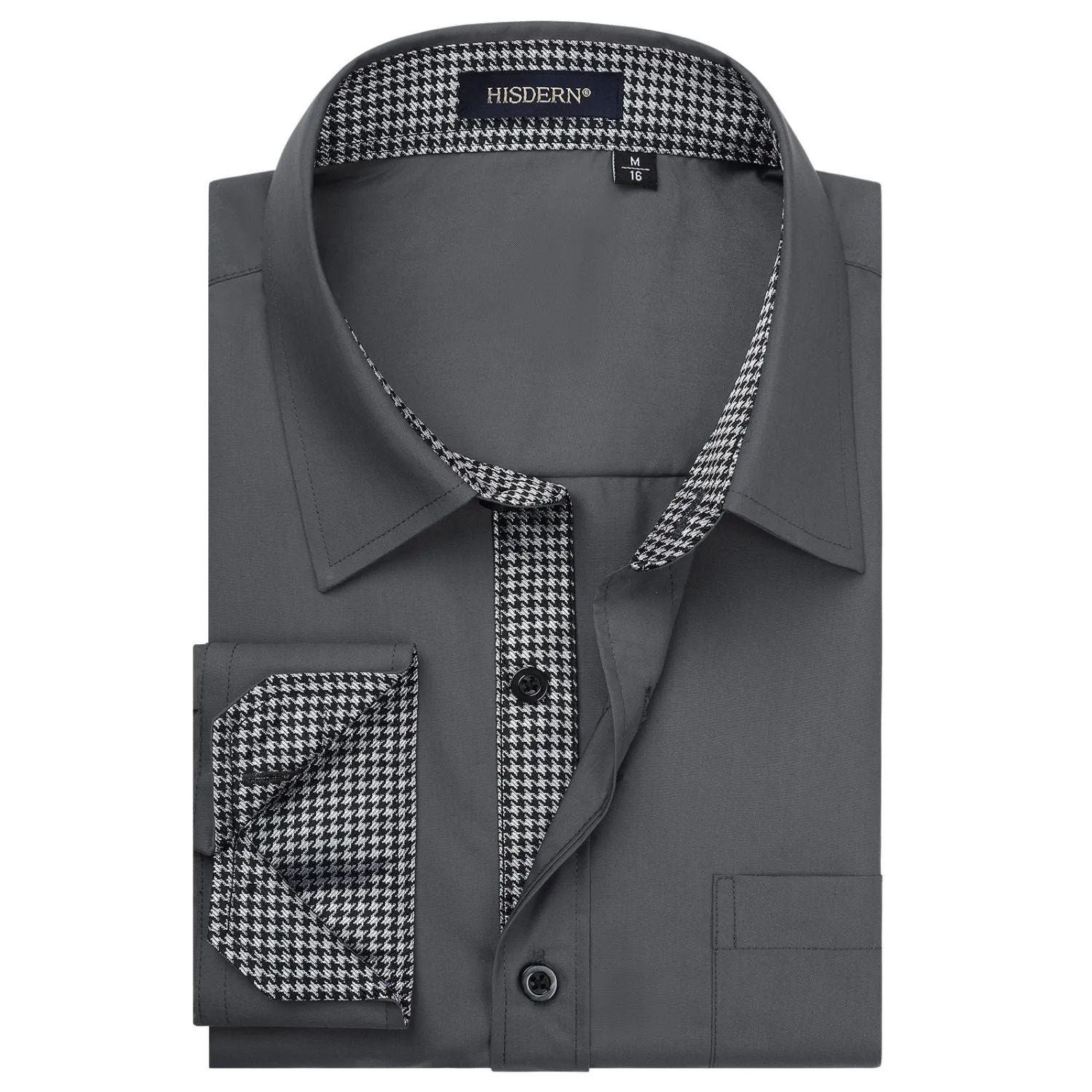 Men's Patchwork Dress Shirt with Pocket - C-GREY1