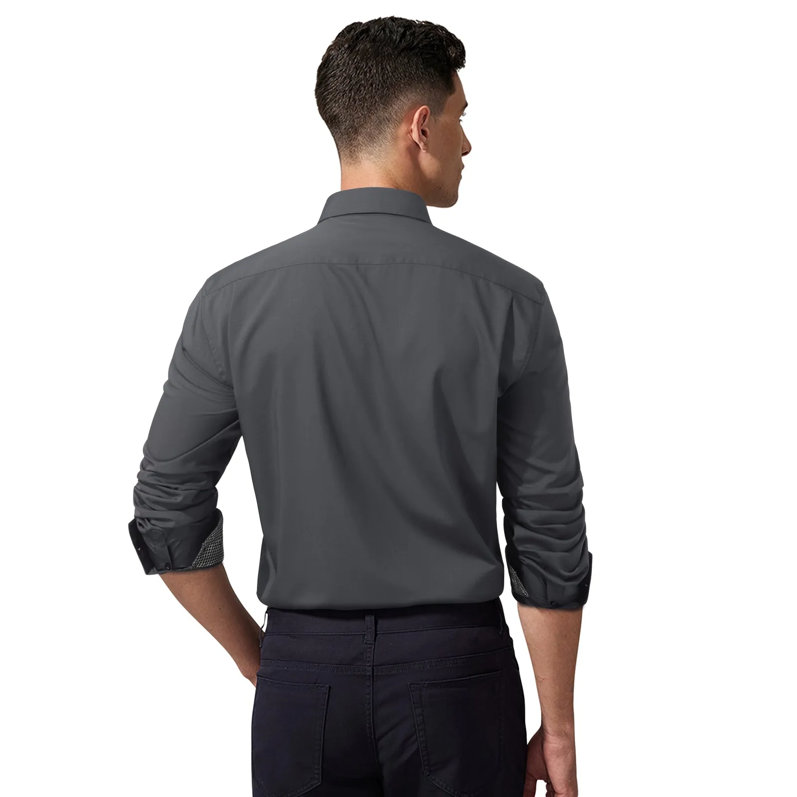 Men's Patchwork Dress Shirt with Pocket - C-GREY1
