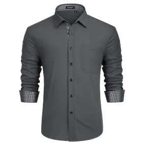 Men's Patchwork Dress Shirt with Pocket - C-GREY1
