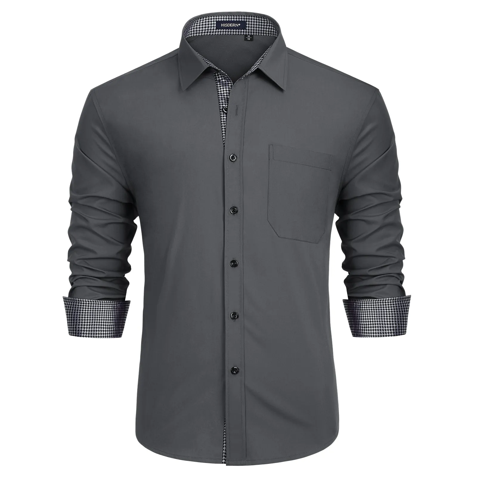 Men's Patchwork Dress Shirt with Pocket - C-GREY1