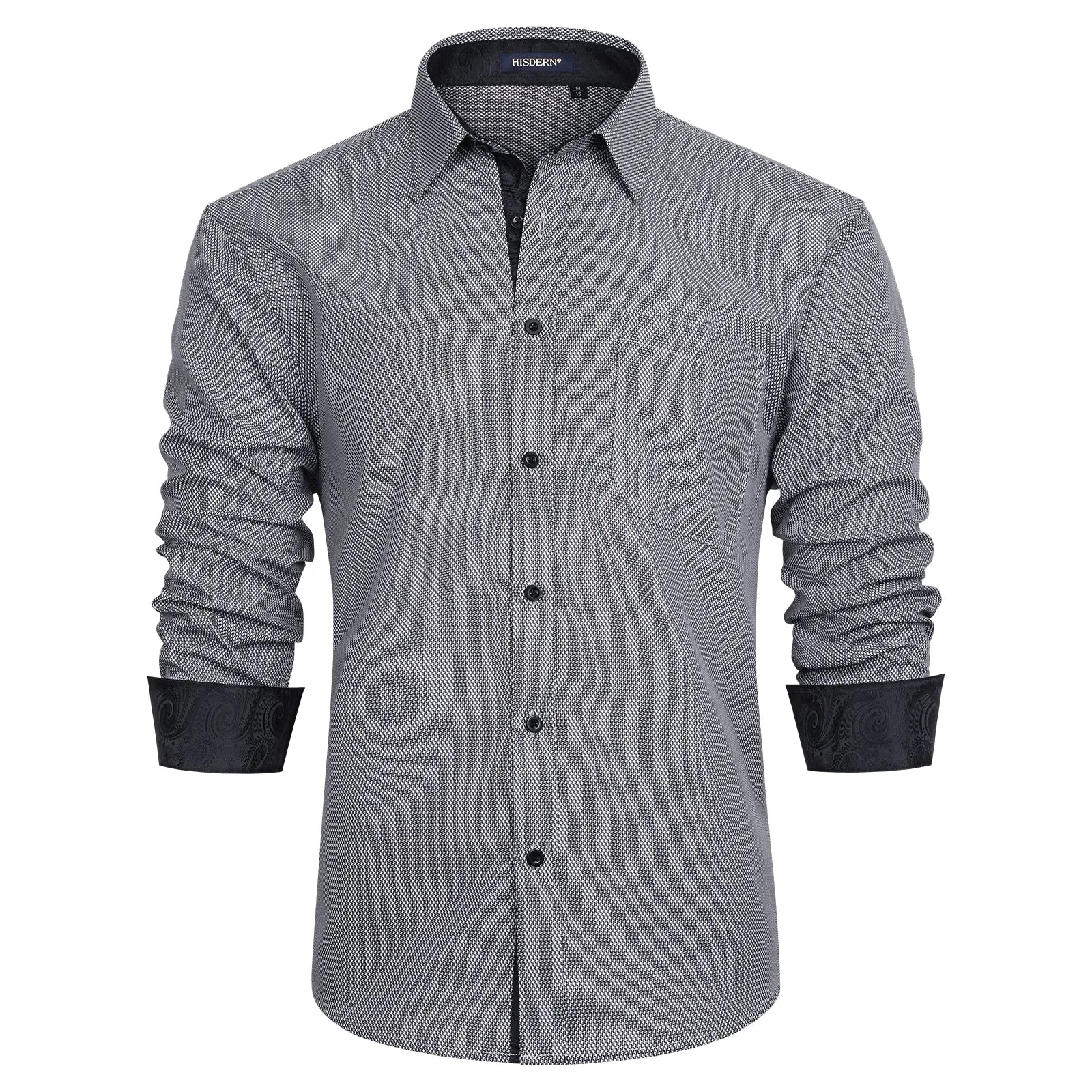Men's Patchwork Dress Shirt with Pocket - C-GREY3