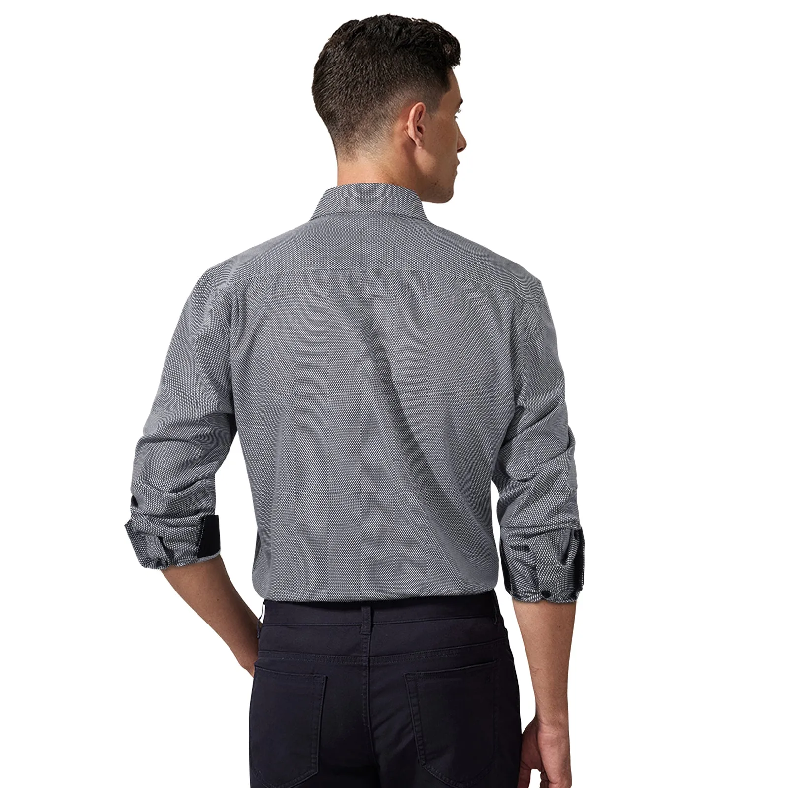Men's Patchwork Dress Shirt with Pocket - C-GREY3