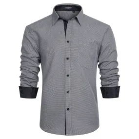 Men's Patchwork Dress Shirt with Pocket - C-GREY3