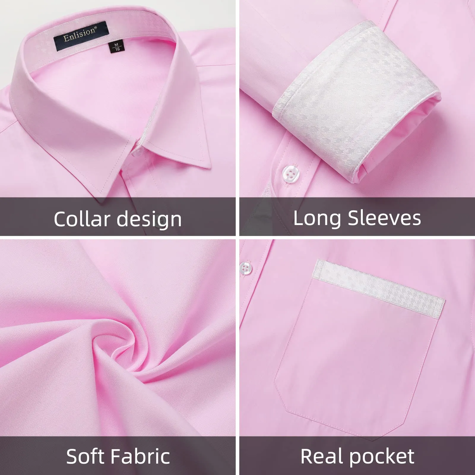 Men's Patchwork Dress Shirt with Pocket - PINK