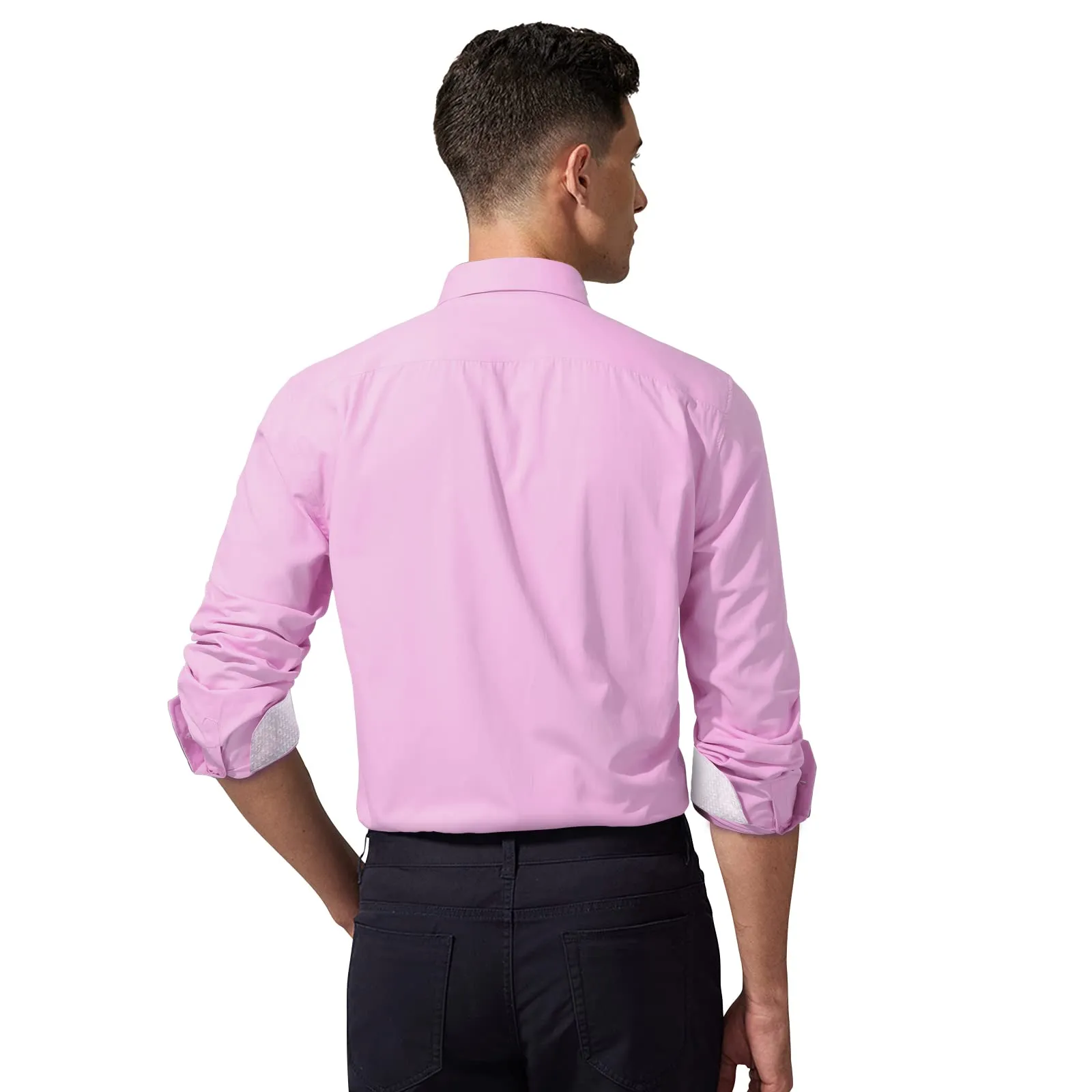 Men's Patchwork Dress Shirt with Pocket - PINK