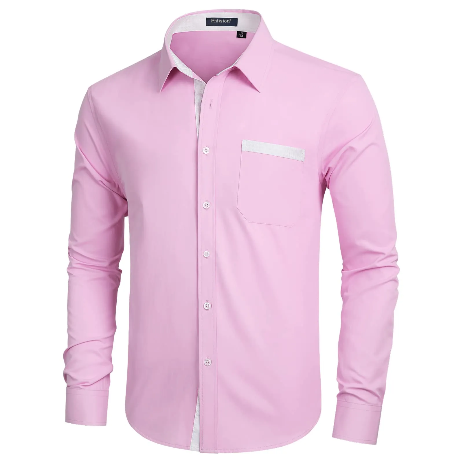 Men's Patchwork Dress Shirt with Pocket - PINK